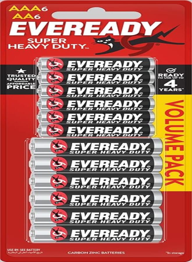 Eveready Super Heavy-Duty 6 AA Black + 6 AAA Batteries, Black